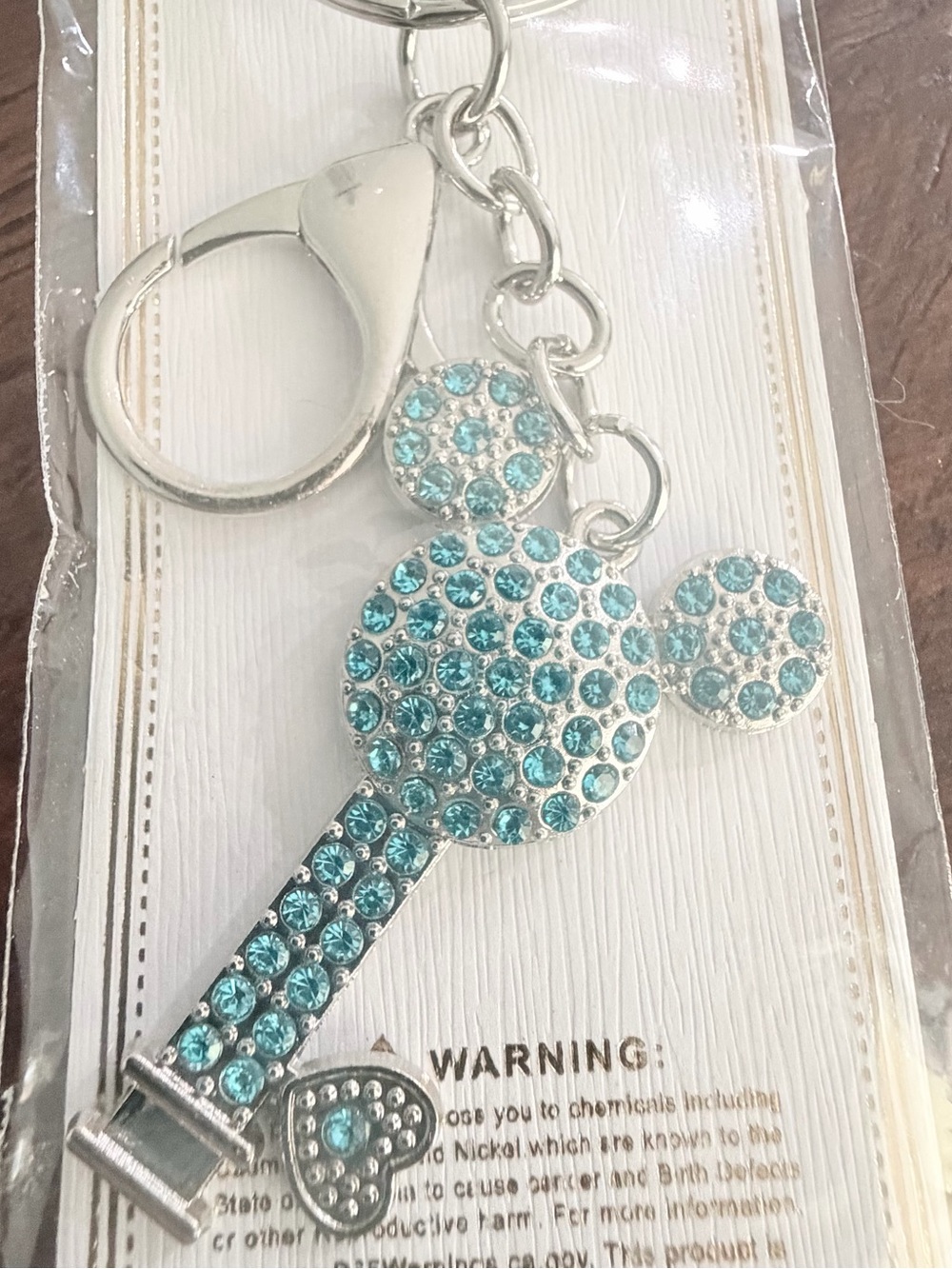 Silver Keychain Charm with Aqua Blue Crystals - Women Accessories